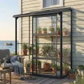 Gewächshaus Glas 0,9 m² Aluminium Rahmen mit Schiebetür | Premium Wand-Gewächshaus schwarz Temperaturkontrolle Aufstellfenster | Tomaten- und Anzuchtgewächshaus 130 x 68 x 173 cm (B x T x H) - Thumbnail 10