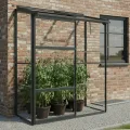 Gewächshaus Glas 0,9 m² Aluminium Rahmen mit Schiebetür | Premium Wand-Gewächshaus schwarz Temperaturkontrolle Aufstellfenster | Tomaten- und Anzuchtgewächshaus 130 x 68 x 173 cm (B x T x H) - Thumbnail 1
