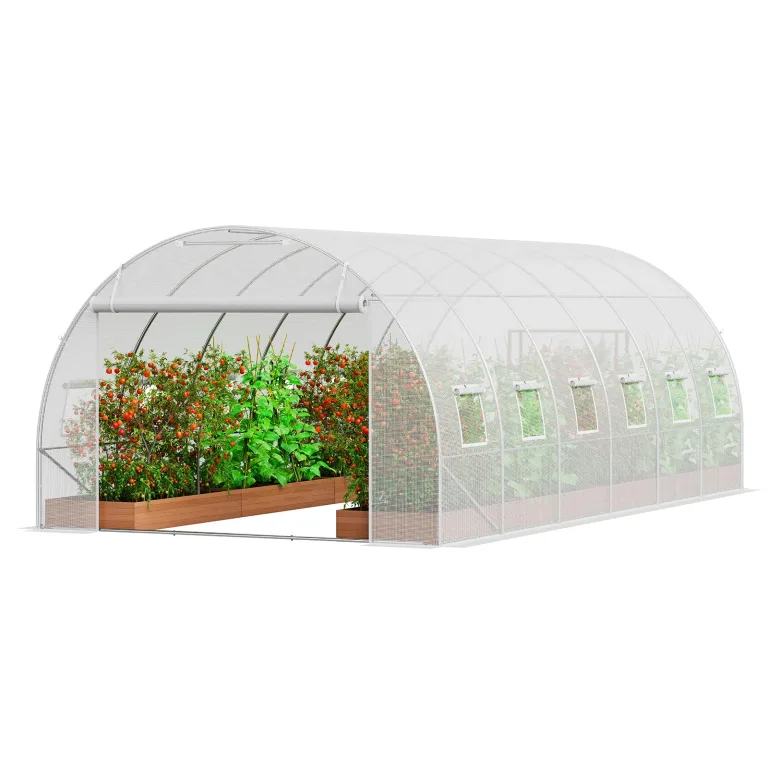 VEVOR Gewächshaus 137x137x196 cm, Foliengewächshaus, Tomatenhaus, Tomatengewächshaus mit PVC-Abdeckung, 2 Ebenen, 10 Regalböden, Aufrollbarer Reißverschlusstür, Treibhaus für Außenbereich – Bild 10