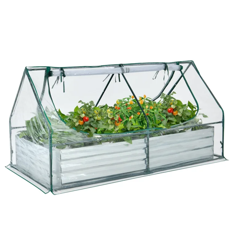 COSTWAY 3 in 1 Gewächshaus mit Hochbeet, Metall Pflanzkasten, PVC-Folie, Blumenbeet mit Zwei Fenstern, Rechteckiges Frühbeet für Blumen, Kräuter im Garten, Terrasse und Balkon (202 x 101 x 81 cm) – Bild 10