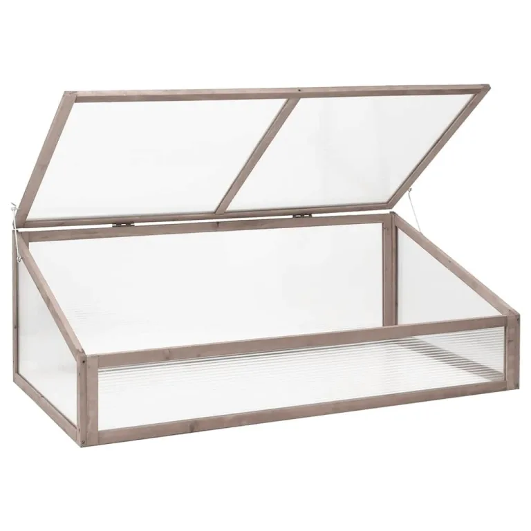 ACAGALA Gewächshaus 110x56x39 cm, Frühbeet aus Massives Tannenholz und PC-Platte, Hochbeet Kasten Mini Gewächshaus Frühbeetkasten für Pflanzen im Frühjahr, Klappdeckels, Grau – Bild 3