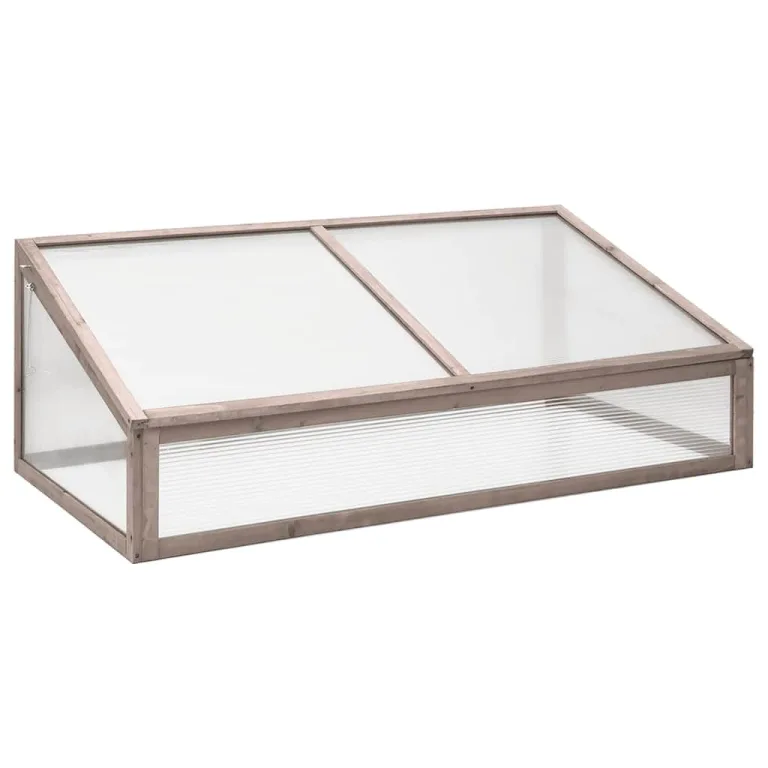 ACAGALA Gewächshaus 110x56x39 cm, Frühbeet aus Massives Tannenholz und PC-Platte, Hochbeet Kasten Mini Gewächshaus Frühbeetkasten für Pflanzen im Frühjahr, Klappdeckels, Grau – Bild 1