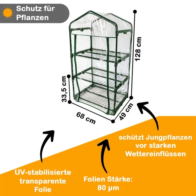 Balkon Frühbeet Foliengewächshaus für Kräuter, Tomaten & Co, 68 x 49 x 128 cm, Foliengewächshaus Gewächshaus mit 3 Etagen – Bild 6