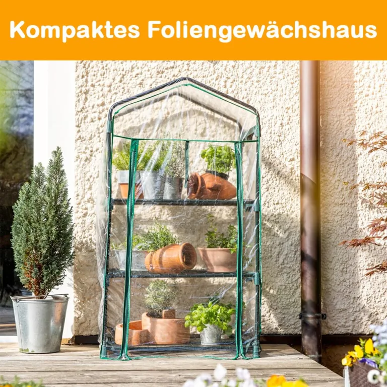 Balkon Frühbeet Foliengewächshaus für Kräuter, Tomaten & Co, 68 x 49 x 128 cm, Foliengewächshaus Gewächshaus mit 3 Etagen – Bild 7