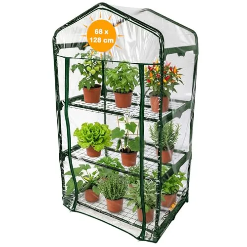 Balkon Frühbeet Foliengewächshaus für Kräuter, Tomaten & Co, 68 x 49 x 128 cm, Foliengewächshaus Gewächshaus mit 3 Etagen – Bild 8