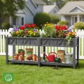 Hochbeet 183x44x73cm, Wetterfestes Pflanzkübel Außen mit Ablagefach, 6 Haken & 2 Vlieseinlagen, Für Gemüse Blumen Kräuter, Garten Balkon Terrasse (2 Stücke Schwarz) - Thumbnail 2