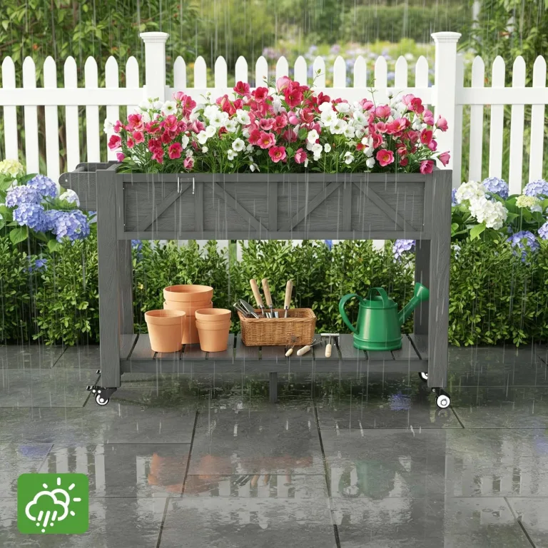 Hochbeet 120x44x70cm, Metall Hochbeet mit Rollen & Griff, 3 Haken & Vlieseinlage, Für Gemüse Blumen Kräuter, Garten Balkon Terrasse （2 Stück Grau） – Bild 8