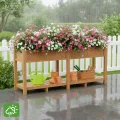 Hochbeet 183x44x73cm, Wetterfestes Pflanzkübel Außen mit Ablagefach, 6 Haken & 2 Vlieseinlagen, Für Gemüse Blumen Kräuter, Garten Balkon Terrasse (2 Stücke Teak Optik) - Thumbnail 8