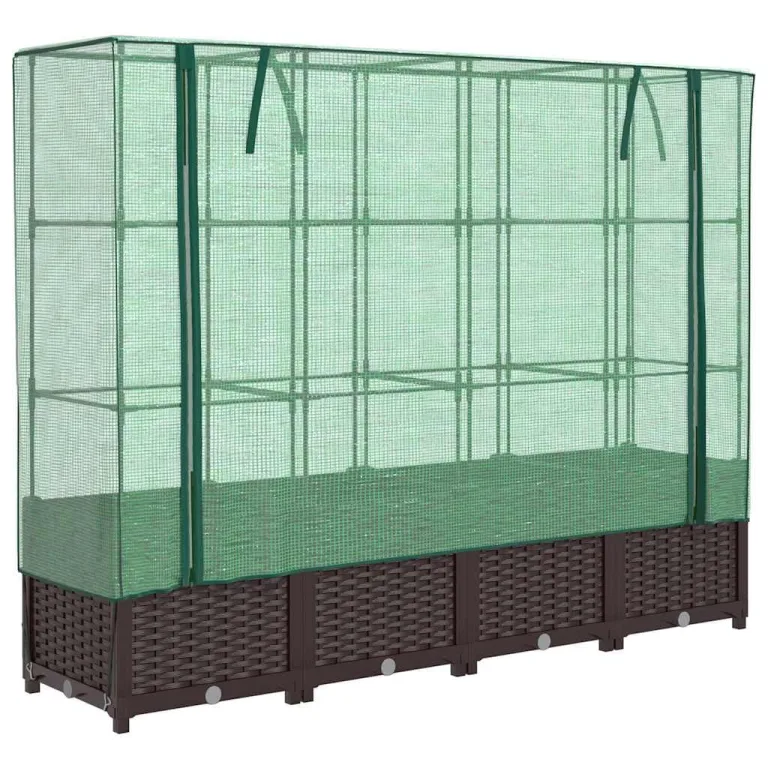 Hochbeet mit Gewächshaus Aufsatz 160x40x138 cm Rattan Optik Frühbeet für Tomaten Gemüse Kräuter, Stabiles PP Beet mit Eisenrahmen & Wasserdichter PE Abdeckung für Garten Balkon Terrasse – Bild 2