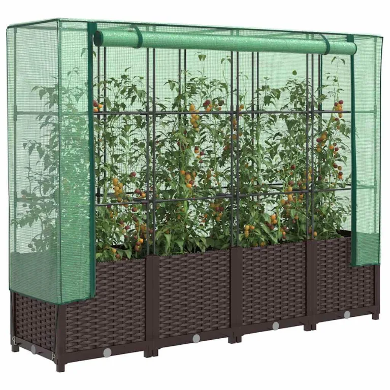 Hochbeet mit Gewächshaus Aufsatz 160x40x138 cm Rattan Optik Frühbeet für Tomaten Gemüse Kräuter, Stabiles PP Beet mit Eisenrahmen & Wasserdichter PE Abdeckung für Garten Balkon Terrasse – Bild 1