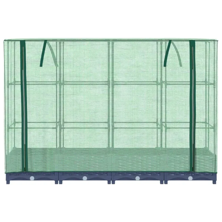 Hochbeet mit Gewächshausabdeckung 160x40x123 cm Rattanoptik für Garten und Balkon, Stabiles PP Beet mit Eisenrahmen wasserdichter PE Abdeckung zum Schutz von Gemüse und Pflanzen – Bild 4