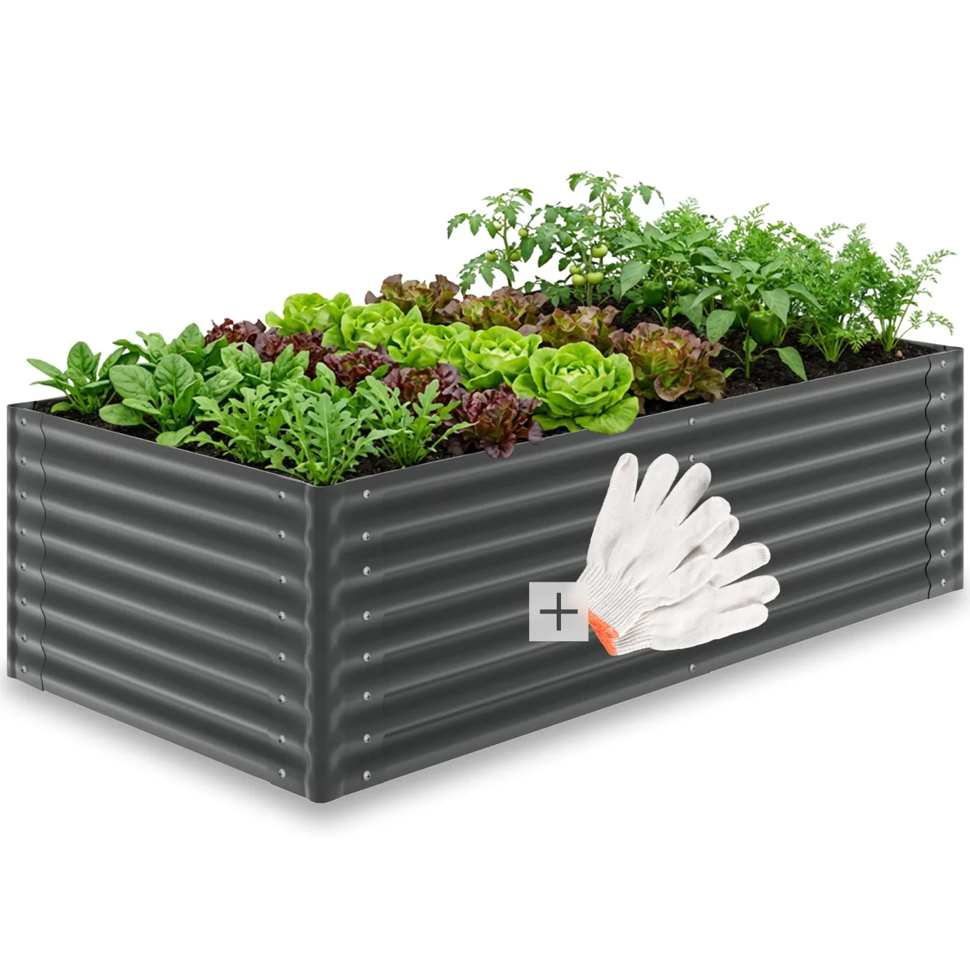 tectake® Hochbeet verzinkter Stahl, 200x100x62cm, abgerundete Kanten, 1200 L, mit Handschuhen, Gartenhochbeet, Pflanzbeet, Gemüsebeet, Kräuterbeet, Pflanzkasten, Gartenbeet, Blumenbeet, Metallhochbeet - Bild 1
