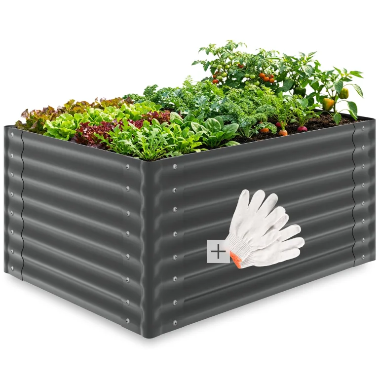 tectake® Hochbeet verzinkter Stahl, 200x100x62cm, abgerundete Kanten, 1200 L, mit Handschuhen, Gartenhochbeet, Pflanzbeet, Gemüsebeet, Kräuterbeet, Pflanzkasten, Gartenbeet, Blumenbeet, Metallhochbeet – Bild 10