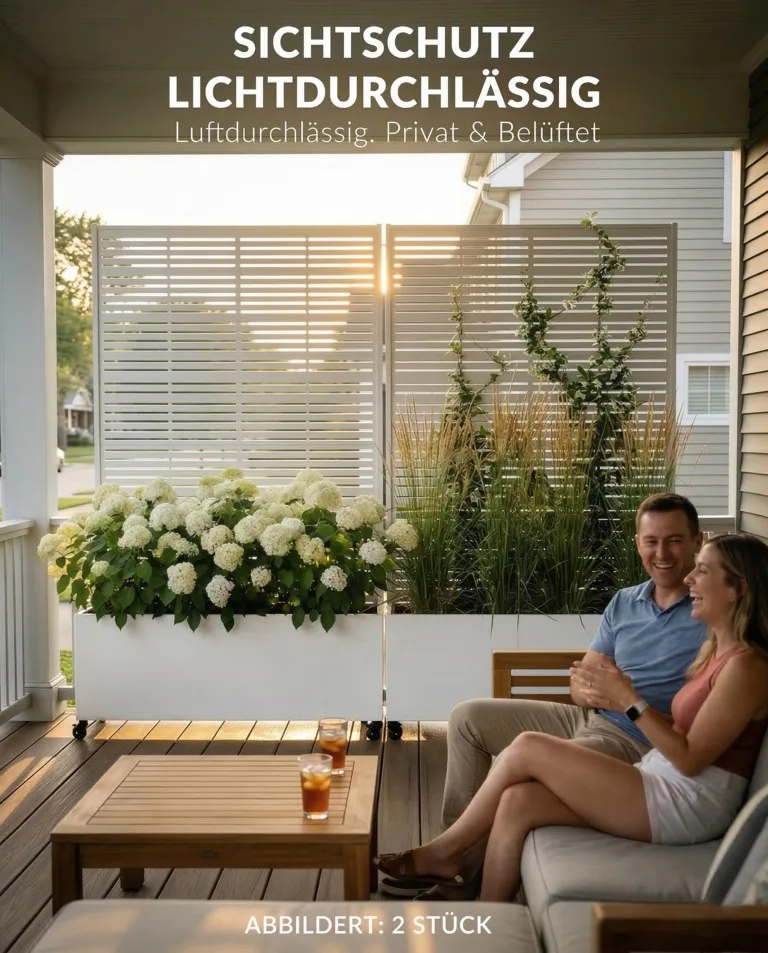 Hochbeet mit Sichtschutz, Metall Pflanzkasten mit Rankgitter und Rollen, freistehender Pflanzkübel 33cm tief, wetterfest für Blumen und Kletterpflanzen - Ideal für Garten, Balkon und Terrasse (Weiß) – Bild 3