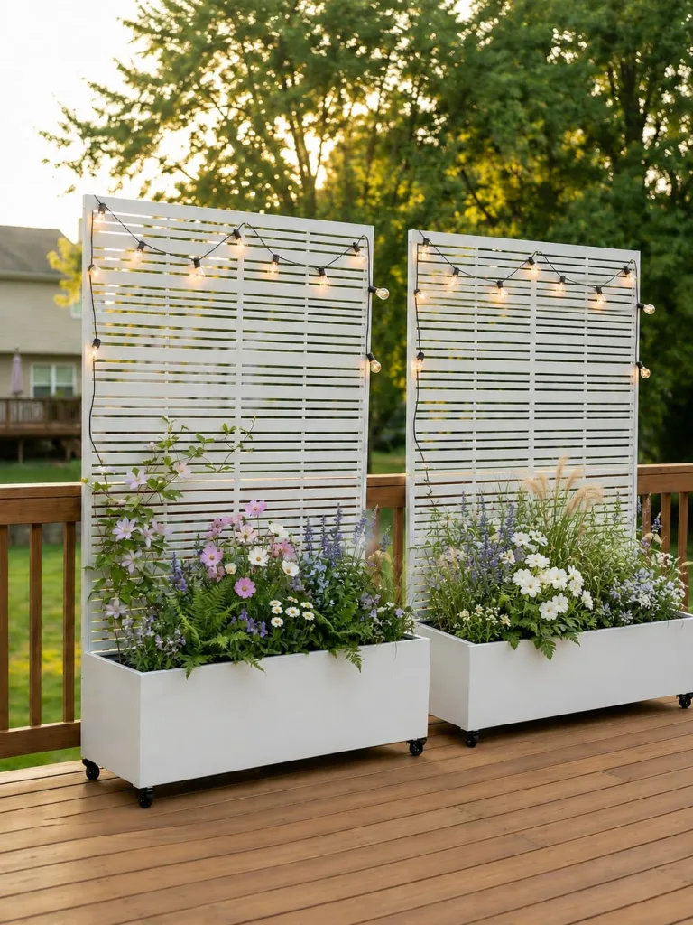 Hochbeet mit Sichtschutz, Metall Pflanzkasten mit Rankgitter und Rollen, freistehender Pflanzkübel 33cm tief, wetterfest für Blumen und Kletterpflanzen - Ideal für Garten, Balkon und Terrasse (Weiß) – Bild 8