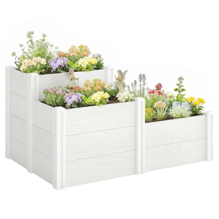 Outsunny Hochbeet 3-stufig Stapelbar Gartenbeet mit Offenem Boden, modulares Kräuterbeet DIY Montage Kunststoff Pflanzkasten Pflanzkübel für Garten Balkon 120 x 80 x 64 cm Weiß – Bild 1