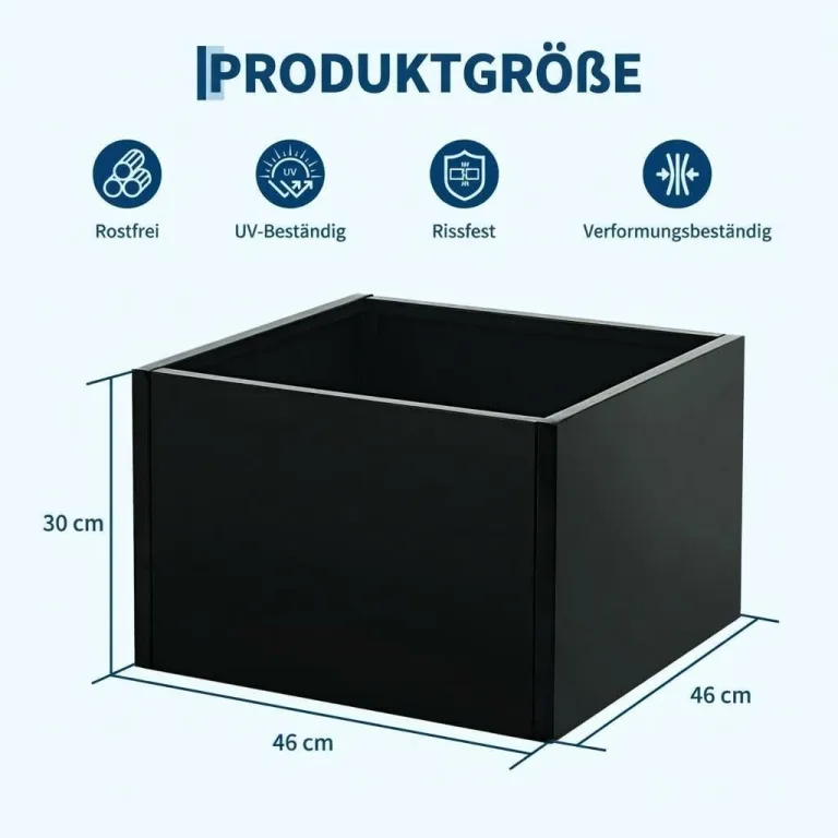 Metall Hochbeet Schwarz, Robustes Eisen Pflanzbeet mit Boden, Stabiler Pflanzrahmen, Wetterfest & Langlebig, Ideal für Garten, Balkon, Terrasse & Rasen, Pflanzkasten für Blumen & Gemüse, 46x46x30cm – Bild 2
