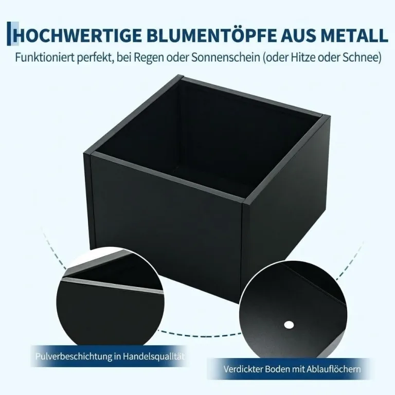 Metall Hochbeet Schwarz, Robustes Eisen Pflanzbeet mit Boden, Stabiler Pflanzrahmen, Wetterfest & Langlebig, Ideal für Garten, Balkon, Terrasse & Rasen, Pflanzkasten für Blumen & Gemüse, 46x46x30cm – Bild 4