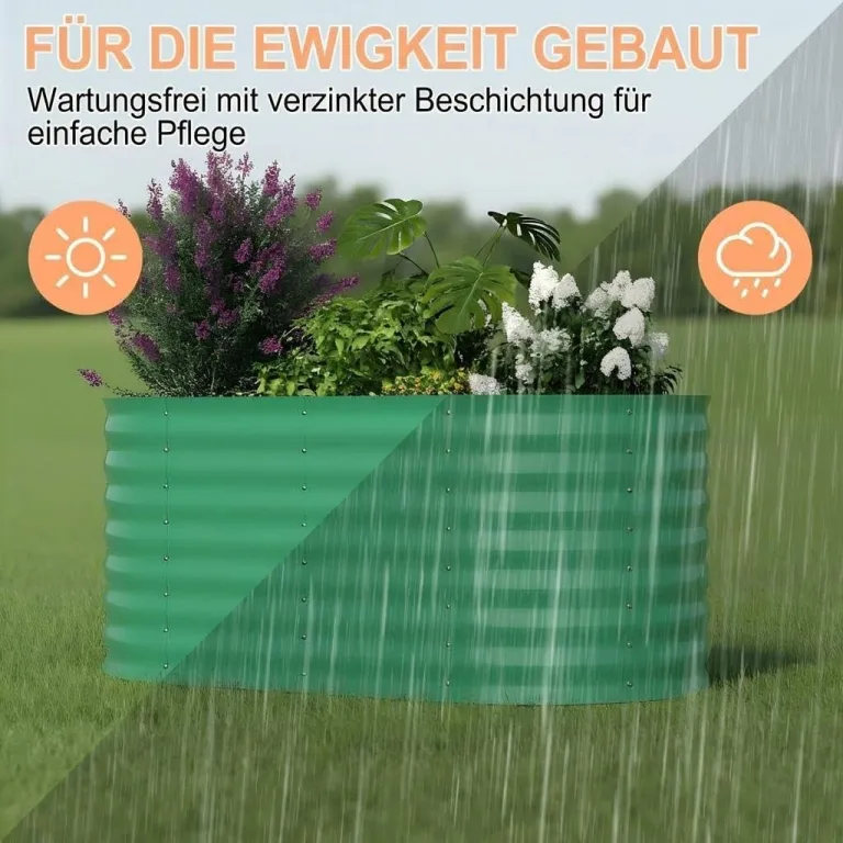 Verzinktes Metall Hochbeet Hoch – Rostbeständiges Gartenhochbeet für Gemüse, Kräuter & Blumen – Robuster Pflanzkasten für Garten, Terrasse oder Rasen – Wetterfest & Einfache Montage, Grün – Bild 5