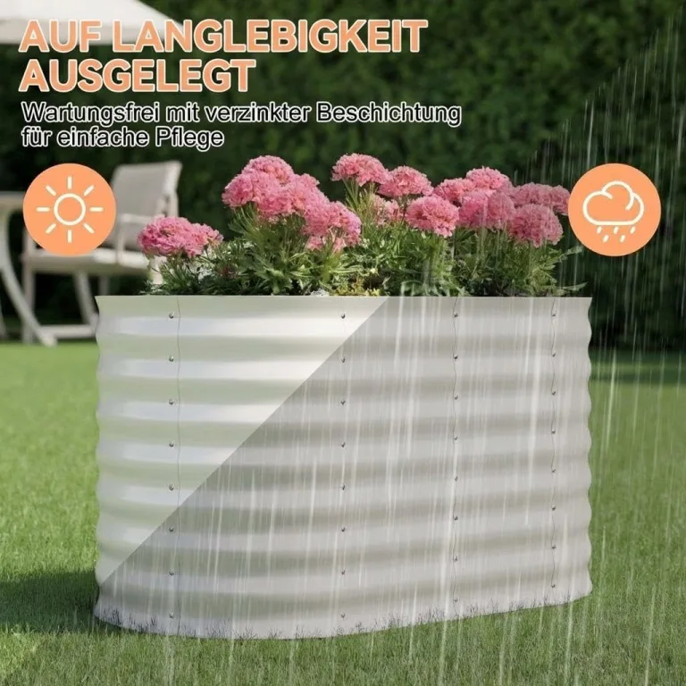 Verzinktes Metall Hochbeet Hoch – Rostbeständiges Gartenhochbeet für Gemüse, Kräuter & Blumen – Robuster Pflanzkasten für Garten, Terrasse oder Rasen – Wetterfest & Einfache Montage, Beige – Bild 4