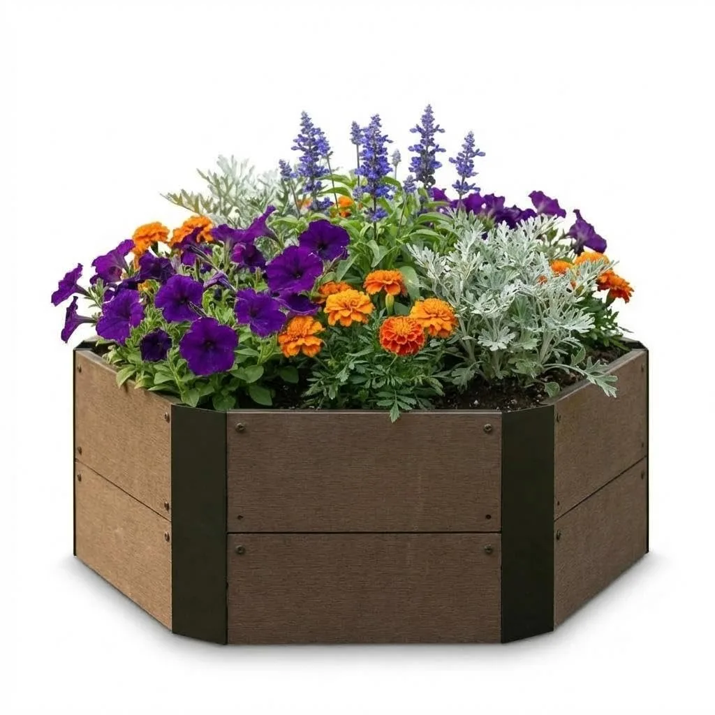 Sechseckiges Hochbeet Holzoptik, Pflanzbeet für Garten Balkon Terrasse, 30 cm Tiefes Hochbeet für Gemüse Kräuter Blumen, Großes Pflanzkasten Outdoor Indoor, Modernes Design, 80x80x30cm