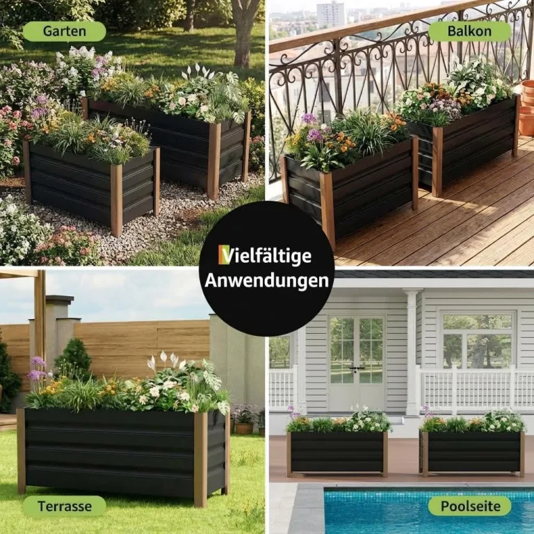 Hochbeet aus Aluminium 60x40x45 cm – Wetterfester Pflanzkasten mit Drainagelöchern, Tiefe Ausführung, Abgerundete Ecken & Anti-Schnitt-Kanten – Robust & Rostfrei für Terrasse, Balkon, Garten, Grau – Bild 6