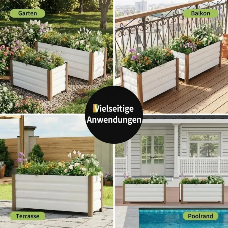 Hochbeet aus Aluminium 60x40x45 cm – Wetterfester Pflanzkasten mit Drainagelöchern, Tiefe Ausführung, Abgerundete Ecken & Anti-Schnitt-Kanten – Robust & Rostfrei für Terrasse, Balkon, Garten, Weiß – Bild 6