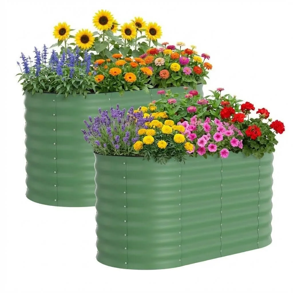 2er Set Verzinkte Stahl Hochbeete Mit Sicherheitskante 120x60x60cm – Robustes Metall Hochbeet für Gemüse & Blumen – Rostbeständig, Ergonomische Höhe, Einfache Montage – Pflanzbeet Garten Outdoor, Grün - Bild 1