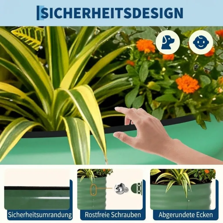2er Set Verzinkte Stahl Hochbeete Mit Sicherheitskante 120x60x60cm – Robustes Metall Hochbeet für Gemüse & Blumen – Rostbeständig, Ergonomische Höhe, Einfache Montage – Pflanzbeet Garten Outdoor, Grün – Bild 4