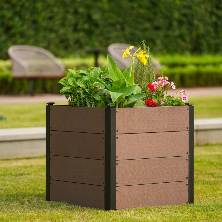 Holz Hochbeet 64x64x60 cm - Rechteckiger Outdoor Pflanzkasten mit Boden, Großes Erhöhtes Gartenbeet für Gemüse, Kräuter und Blumen, Ideal für Terrasse, Garten & Balkon – Bild 2