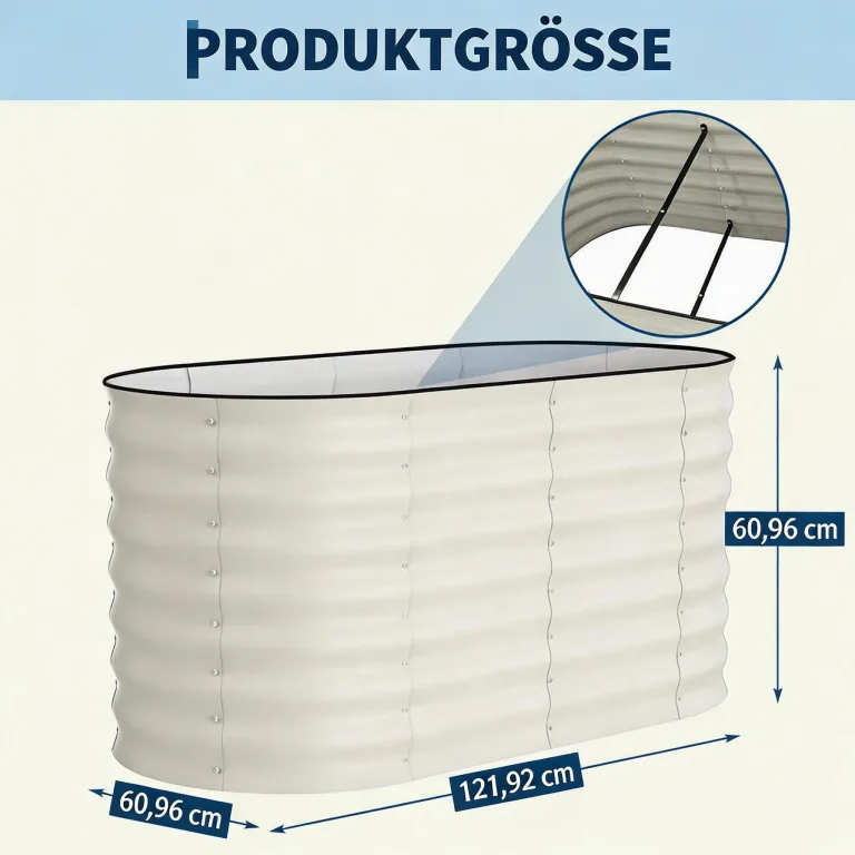 Verzinktes Metall Hochbeet Hoch – Beige Rostbeständiges Gartenhochbeet für Gemüse, Kräuter & Blumen – Robuster Pflanzkasten für Garten, Terrasse oder Rasen – Wetterfest & Einfache Montage – Bild 2