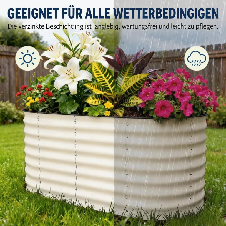 Verzinktes Metall Hochbeet Hoch – Beige Rostbeständiges Gartenhochbeet für Gemüse, Kräuter & Blumen – Robuster Pflanzkasten für Garten, Terrasse oder Rasen – Wetterfest & Einfache Montage – Bild 8