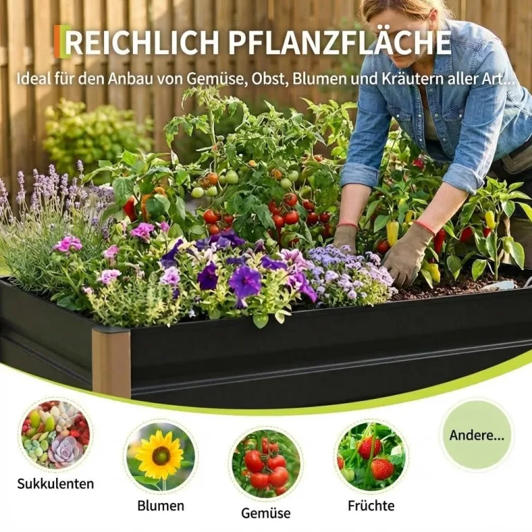 Hochbeet Aluminium mit Offenem Boden, Großer Rostfreier Pflanzkasten mit Abgerundeten Ecken, Tiefes Beet für Gemüse, Blumen und Kräuter, Grau, 120x60x40cm – Bild 4