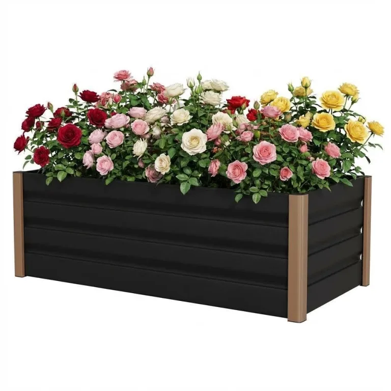Hochbeet Aluminium mit Offenem Boden, Großer Rostfreier Pflanzkasten mit Abgerundeten Ecken, Tiefes Beet für Gemüse, Blumen und Kräuter, Grau, 120x60x40cm – Bild 1
