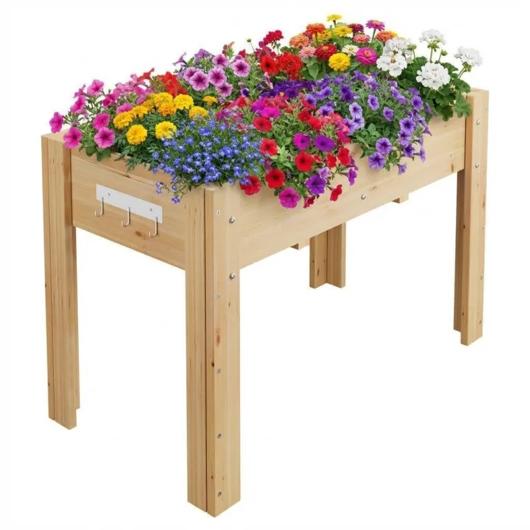 Holz Hochbeet 49x49x45 cm - Rechteckiger Outdoor Pflanzkasten ohne Boden, Großes Erhöhtes Gartenbeet für Gemüse, Kräuter und Blumen, Ideal für Terrasse, Garten & Balkon – Bild 10