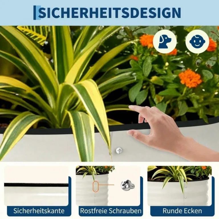 2er Set Verzinkte Stahl Hochbeete Mit Sicherheitskante 120x60x60cm – Robustes Metall Hochbeet für Gemüse Blumen – Rostbeständig, Ergonomische Höhe, Einfache Montage – Pflanzbeet Garten Outdoor, Beige – Bild 6