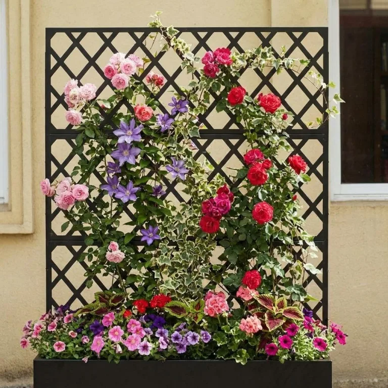 Verzinktes Stahl Hochbeet mit Rankgitter, Pflanzkasten mit Feststellbaren Rollen, Drainagelöchern & Sichtschutz – Garten Hochbeet für Gemüse, Kletterpflanzen, Terrasse, Balkon, 89x180cm, Schwarz – Bild 6