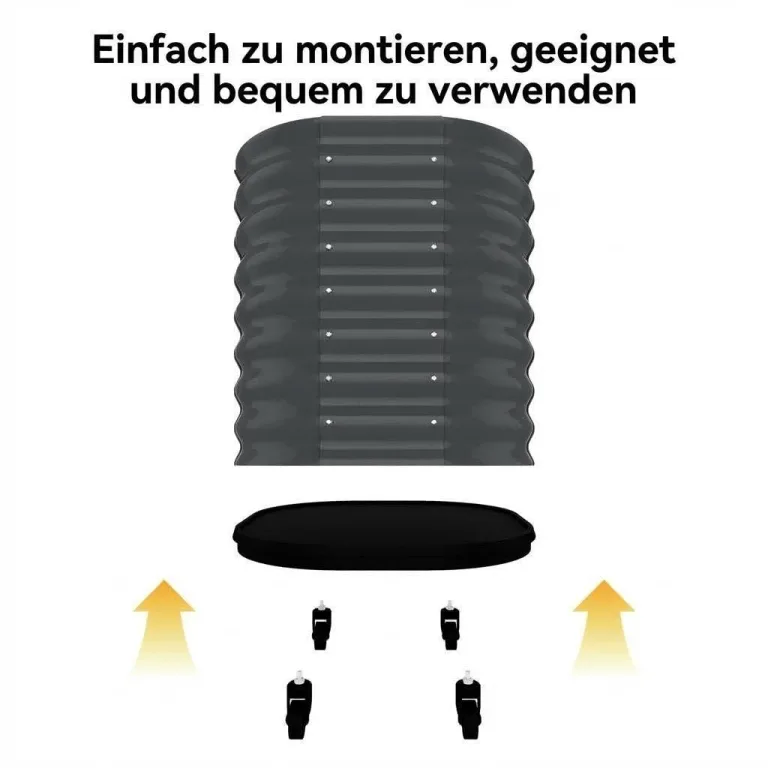 Verzinktes Hochbeet mit Rollen und Selbstbewässerungssystem, mobiler Pflanzkasten aus Metall mit Wasserreservoir für Balkon, Terrasse & Garten, ideal für Gemüse, Kräuter und Blumen, 60x60x70cm, Grau – Bild 6