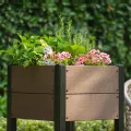HDPE Hochbeet mit Beinen & Ablage, Holzoptik Pflanzkasten wetterfest, erhöhter Pflanzkübel mit Aluminiumrahmen, für Gemüse, Kräuter & Blumen, Balkon Terrasse Garten, 49x49x85cm - Thumbnail 4