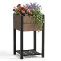 HDPE Hochbeet mit Beinen & Ablage, Holzoptik Pflanzkasten wetterfest, erhöhter Pflanzkübel mit Aluminiumrahmen, für Gemüse, Kräuter & Blumen, Balkon Terrasse Garten, 49x49x85cm - Thumbnail 1