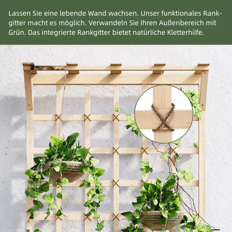 Aoxun Hochbeet mit Rankgitter & hängendem Dach, Hochbeet mit Rankgitter & Drainagelöchern & Seil, Pflanzkasten für Kletterpflanzen hängende Körbe Pflanzkübel für Gemüse 90 x 48 x 183 cm, Natur – Bild 7