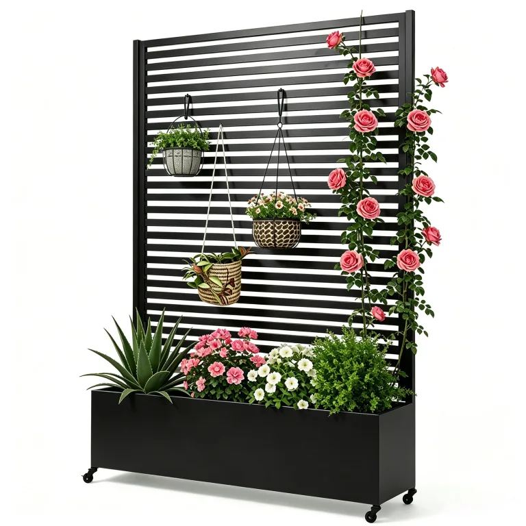 Pflanzkasten aus Metall für den Außenbereich mit Spalier, Hochbeet aus Metall mit Rad, freistehender Sichtschutz-Pflanzkasten für Blumen, Gemüse im Garten, auf der Terrasse, auf dem Balkon – Bild 9