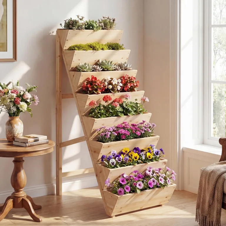 COSTWAY vertikales Hochbeet mit 8 Etagen, Blumenbeet aus Tannenholz, Vertikalbeet mit Pflanzkästen, Blumentreppe Gartenbeet Holz, Blumenkasten für Terrasse Balkon Garten (Natur) – Bild 7