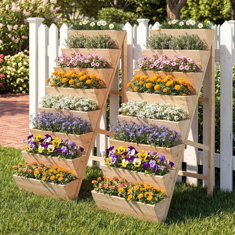 COSTWAY vertikales Hochbeet mit 8 Etagen, Blumenbeet aus Tannenholz, Vertikalbeet mit Pflanzkästen, Blumentreppe Gartenbeet Holz, Blumenkasten für Terrasse Balkon Garten (Natur) – Bild 8
