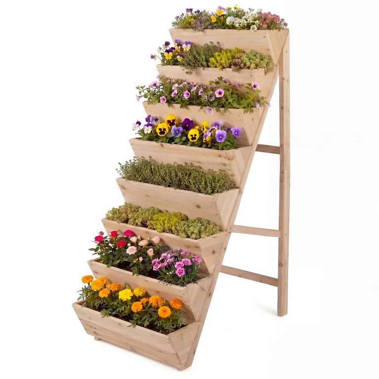 COSTWAY vertikales Hochbeet mit 8 Etagen, Blumenbeet aus Tannenholz, Vertikalbeet mit Pflanzkästen, Blumentreppe Gartenbeet Holz, Blumenkasten für Terrasse Balkon Garten (Natur) – Bild 1