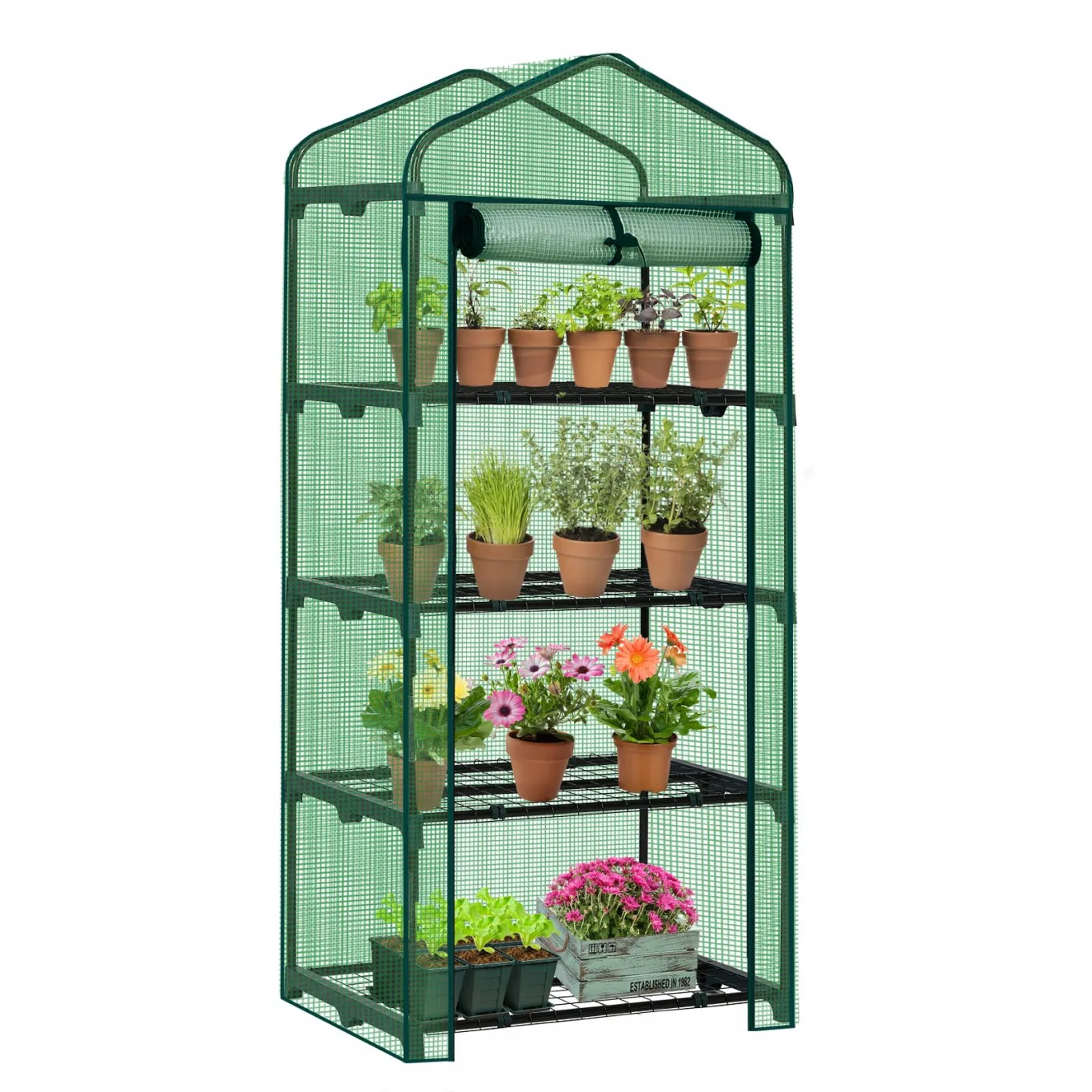 LEADZM Gewächshaus mit UV-beständiger PE-Gitterfolie,4 Metallablagegittern, Sturm-Winterfest, Schutz vor Kälte,Frost, Anzucht für Tomaten & Pflanzen, Balkon Garten (Grün, 69 x 48 x 157 cm) - Bild 1