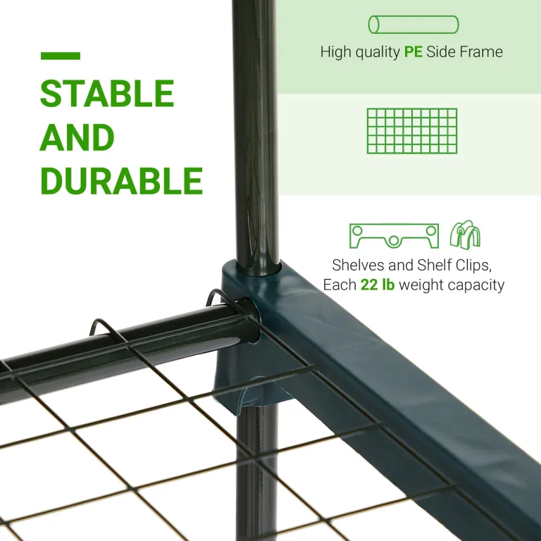 LEADZM Gewächshaus mit UV-beständiger PE-Gitterfolie，4 Metallablagegittern, Sturm-Winterfest, Schutz vor Kälte,Frost, Anzucht für Tomaten & Pflanzen, Balkon Garten (Grün, 69 x 48 x 157 cm) – Bild 3