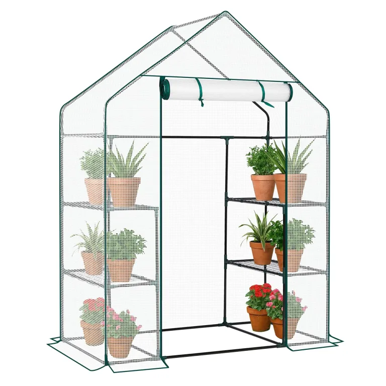 LEADZM Gewächshaus mit UV-beständiger PE-Gitterfolie，4 Metallablagegittern, Sturm-Winterfest, Schutz vor Kälte,Frost, Anzucht für Tomaten & Pflanzen, Balkon Garten (Grün, 69 x 48 x 157 cm) – Bild 10