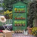 LEADZM Gewächshaus mit UV-beständiger PE-Gitterfolie，4 Metallablagegittern, Sturm-Winterfest, Schutz vor Kälte,Frost, Anzucht für Tomaten & Pflanzen, Balkon Garten (Grün, 69 x 48 x 157 cm) - Thumbnail 8