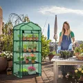 LEADZM Gewächshaus mit UV-beständiger PE-Gitterfolie，4 Metallablagegittern, Sturm-Winterfest, Schutz vor Kälte,Frost, Anzucht für Tomaten & Pflanzen, Balkon Garten (Grün, 69 x 48 x 157 cm) - Thumbnail 9